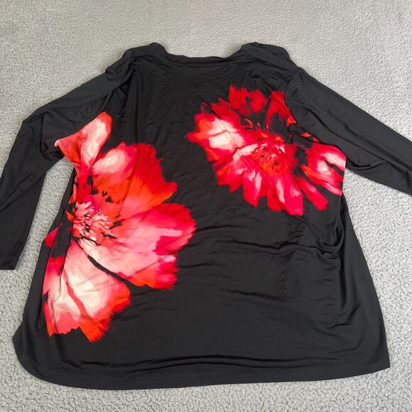 Susan Graver Cardigan Sweater Women 3X Red Black Open Front Floral Plus Size - Picture 2 of 10